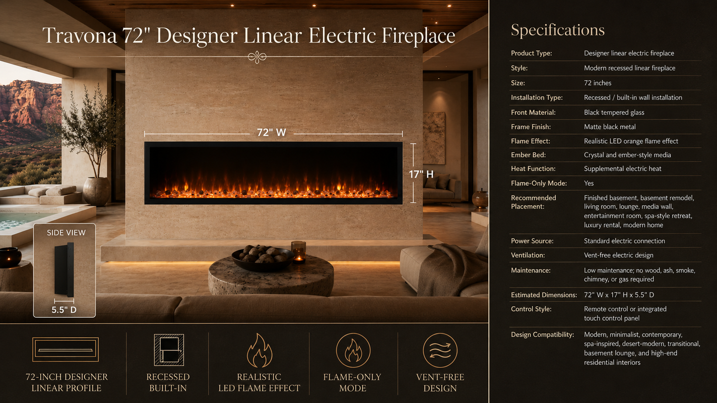 72" Designer Linear Electric Fireplace