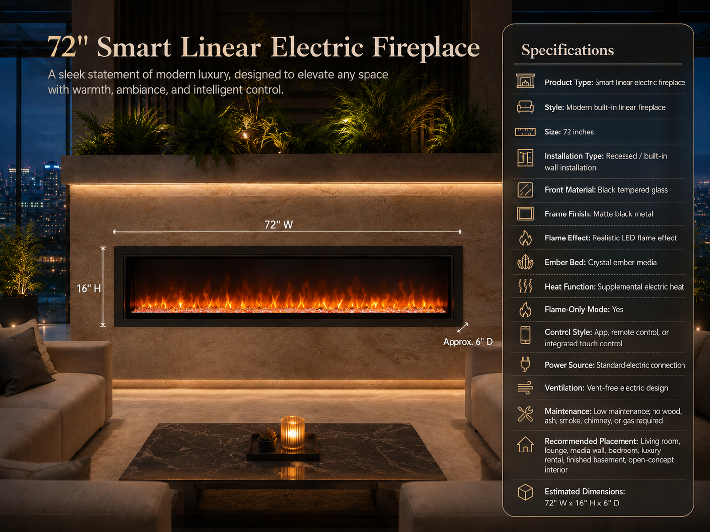 50" Linear Electric Fireplace Insert