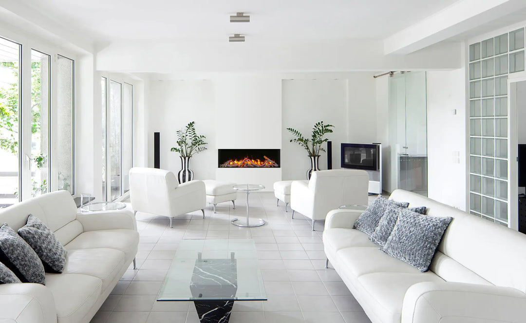 Remii Bay Slim three-sided fireplace installed in modern room