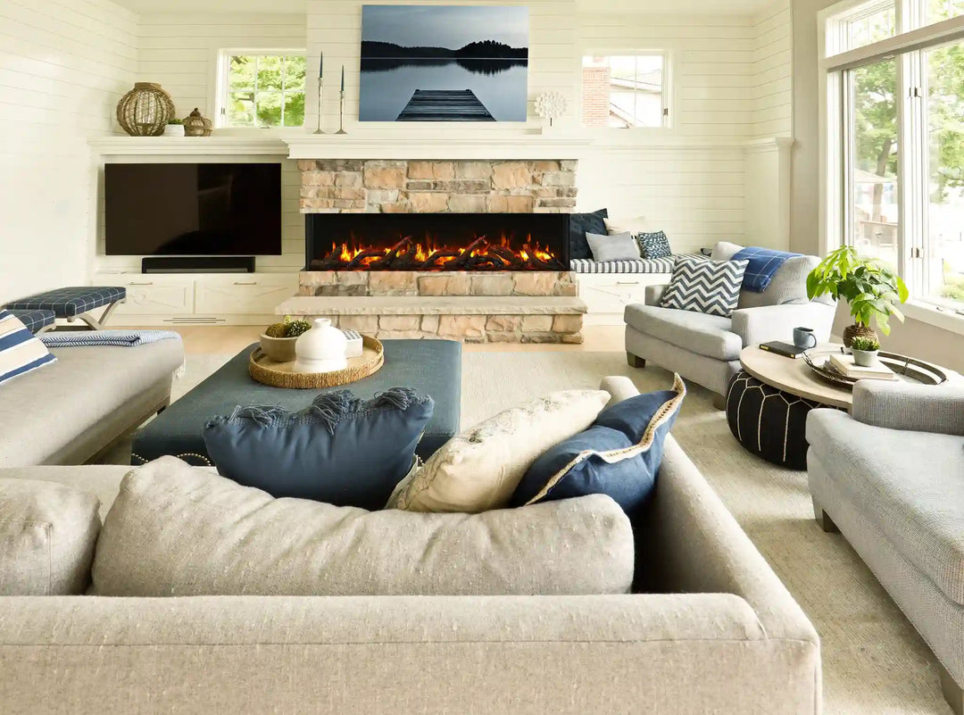Remii Bay Slim three-sided fireplace installed in modern room