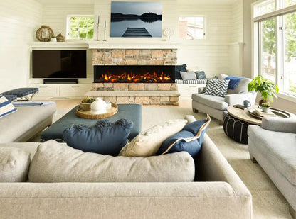 Remii Bay Slim three-sided fireplace installed in modern room