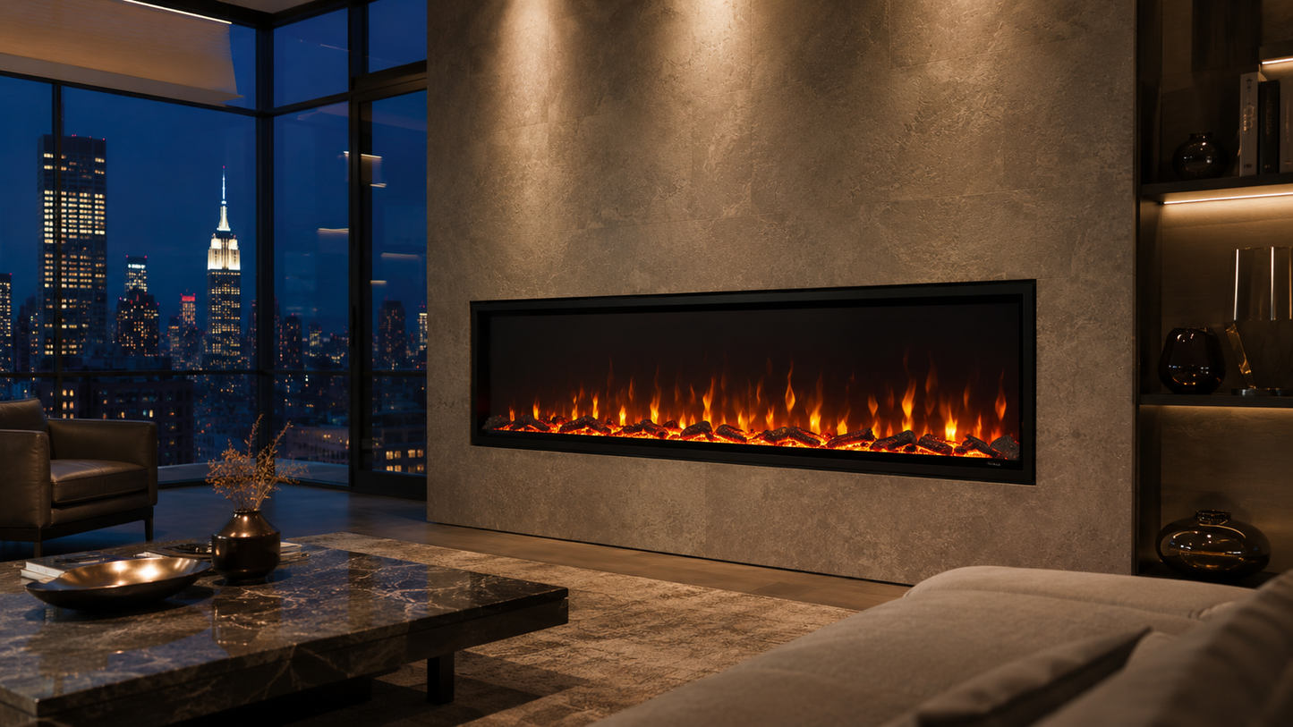 60" Modern Flame-Effect Recessed Fireplace