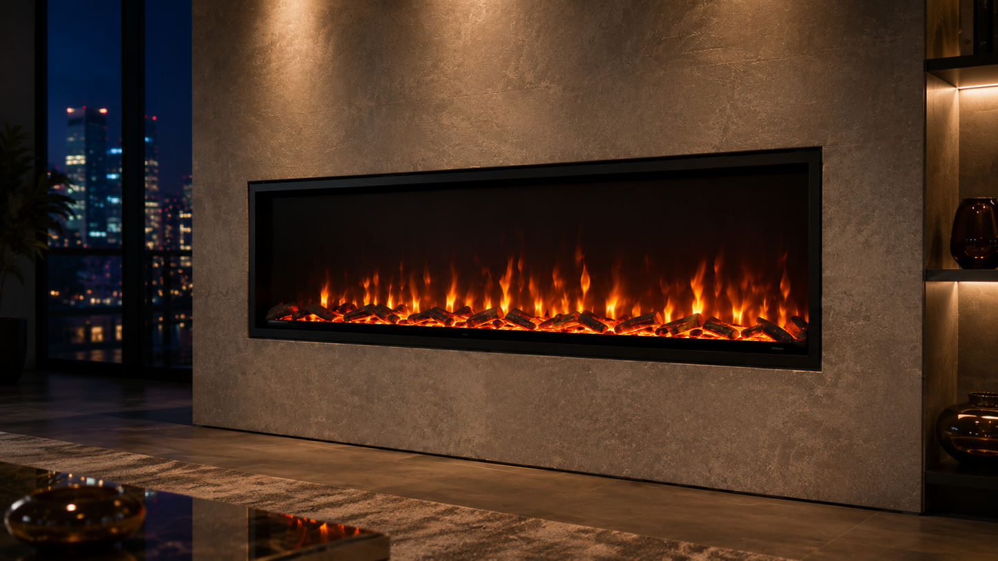 60" Modern Flame-Effect Recessed Fireplace