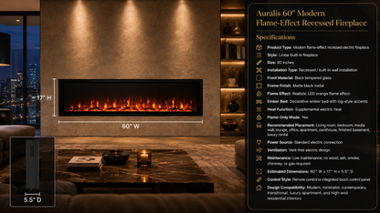 60" Modern Flame-Effect Recessed Fireplace
