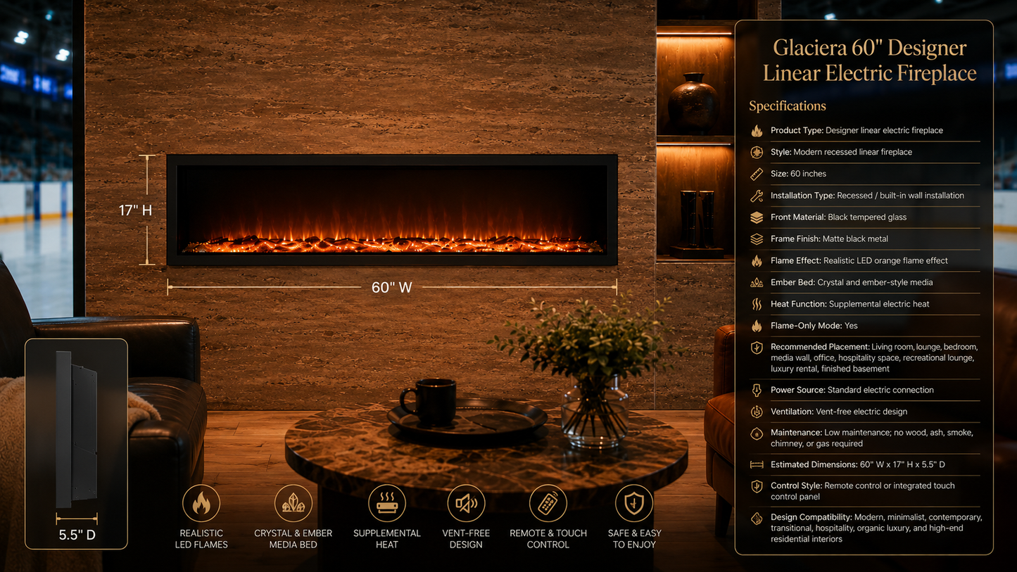60" Designer Linear Electric Fireplace