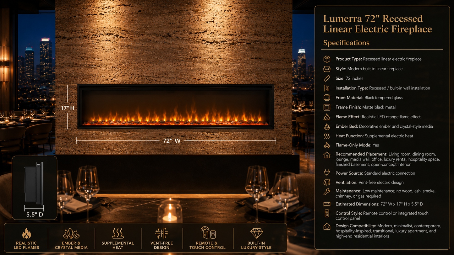 72" Recessed Linear Electric Fireplace