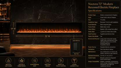 72" Modern Recessed Electric Fireplace