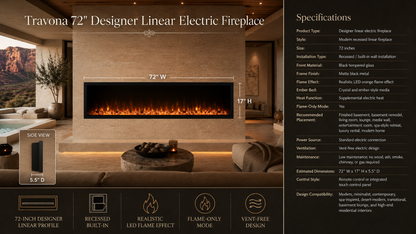 72" Designer Linear Electric Fireplace