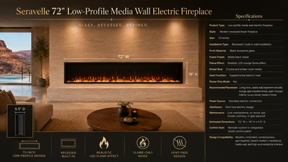 72" Low-Profile Media Wall Electric Fireplace