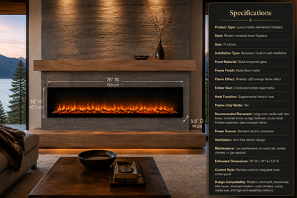 76" Luxury Media Wall Electric Fireplace