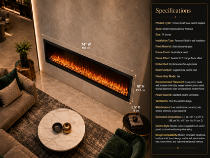 74" Premium Smart Linear Electric Fireplace