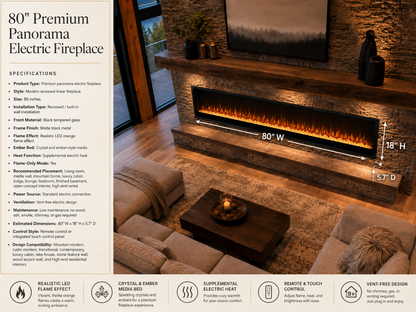 80" Premium Panorama Electric Fireplace