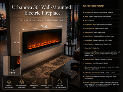 50" Wall-Mounted Electric Fireplace