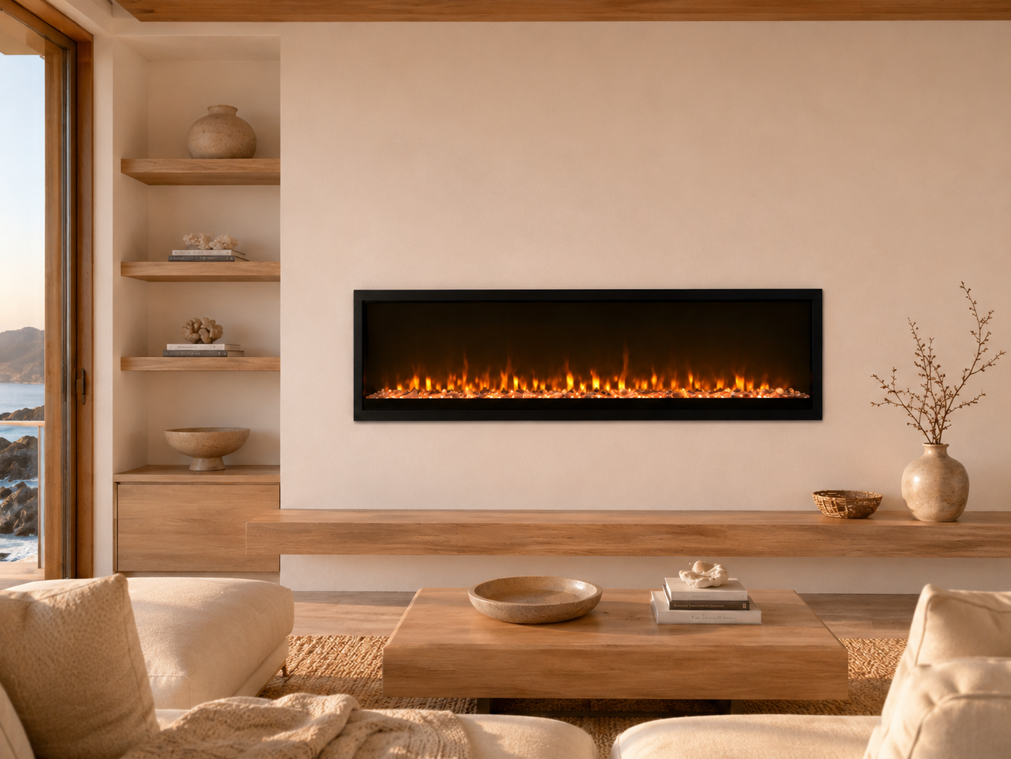 60" Modern Wall Fireplace with Flame-Only Mode