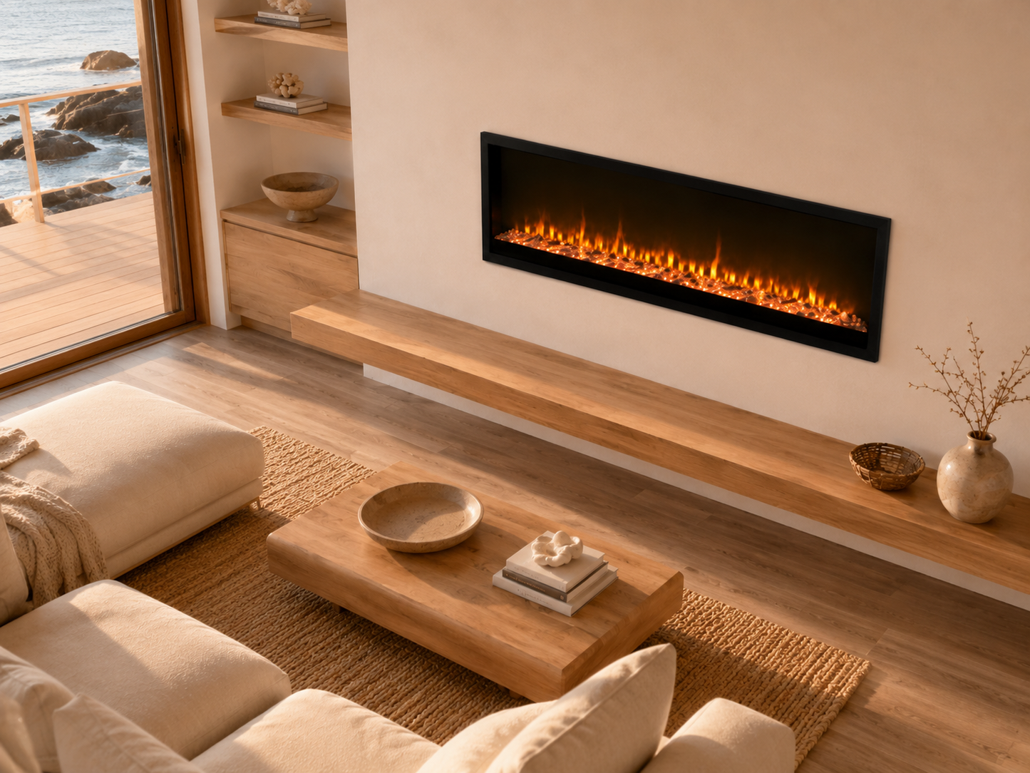 60" Modern Wall Fireplace with Flame-Only Mode