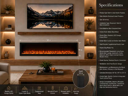 60" Built-In Linear Electric Fireplace