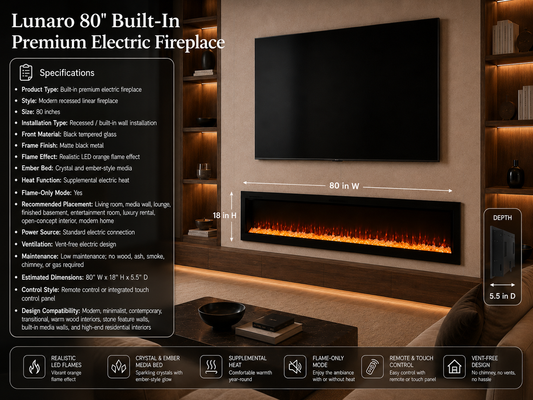 80" Built-In Premium Electric Fireplace
