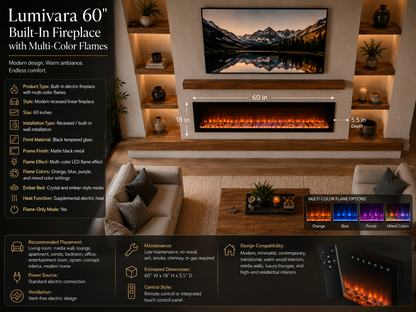 60" Built-In Fireplace with Multi-Color Flames