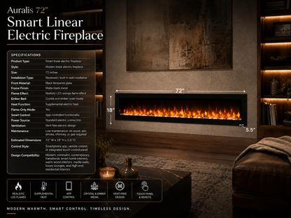 72" Smart Linear Electric Fireplace