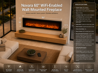 60" WiFi-Enabled Wall-Mounted Fireplace