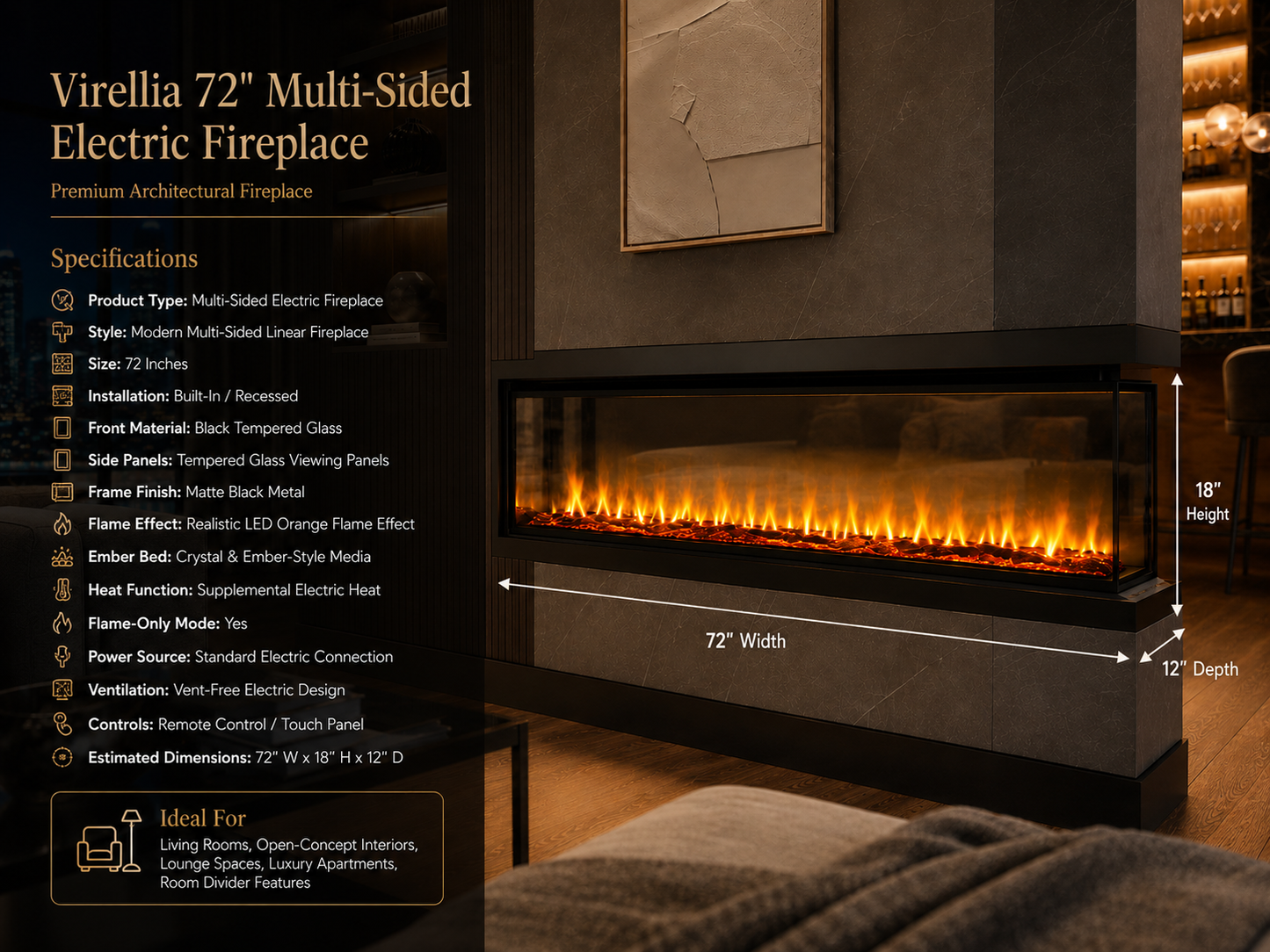 72" Multi-Sided Electric Fireplace