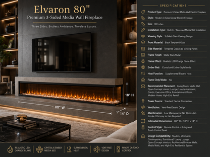 80" Premium 3-Sided Media Wall Fireplace