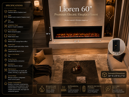 60" Premium Electric Fireplace Insert