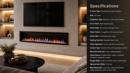 50" Recessed Linear Electric Fireplace