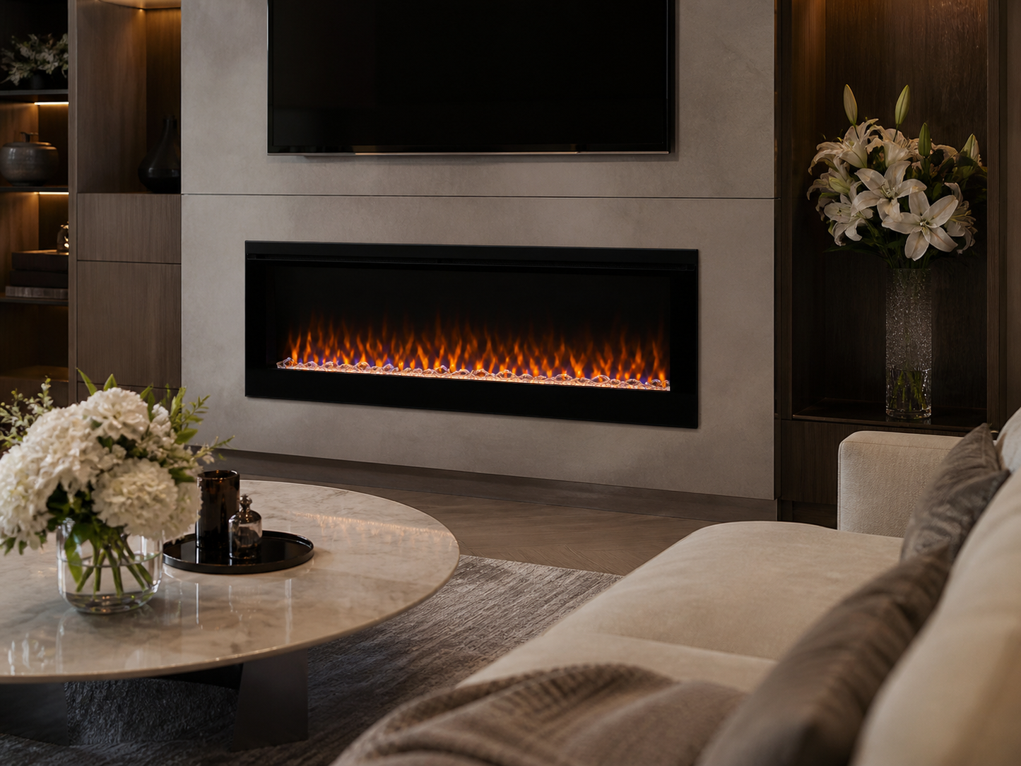 50" Modern Media Wall Recessed Fireplace