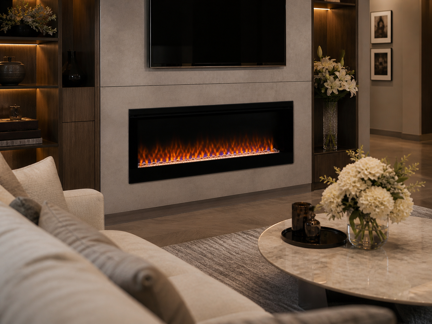 50" Modern Media Wall Recessed Fireplace