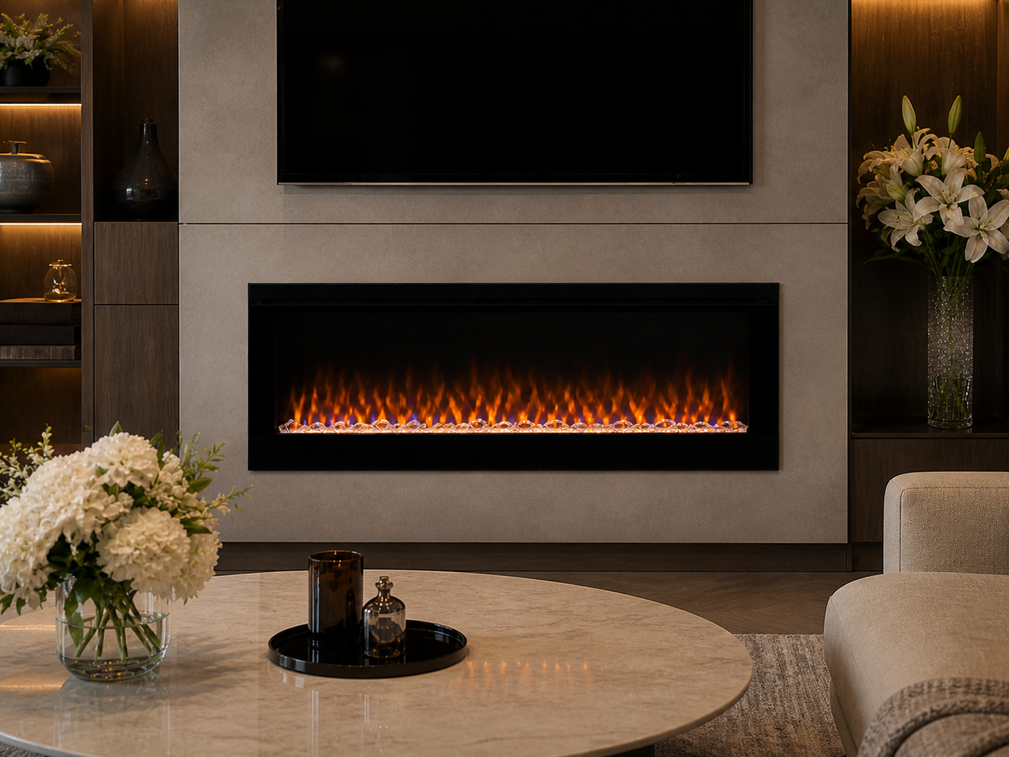50" Modern Media Wall Recessed Fireplace