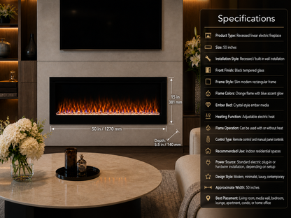 50" Modern Media Wall Recessed Fireplace