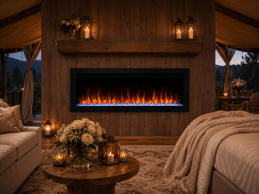 50" Black Glass Recessed Electric Fireplace
