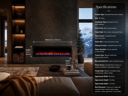 60" Recessed Linear Electric Fireplace