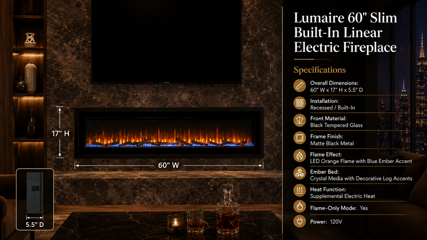 60" Slim Built-In Linear Electric Fireplace