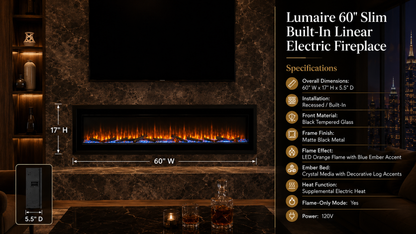 60" Slim Built-In Linear Electric Fireplace