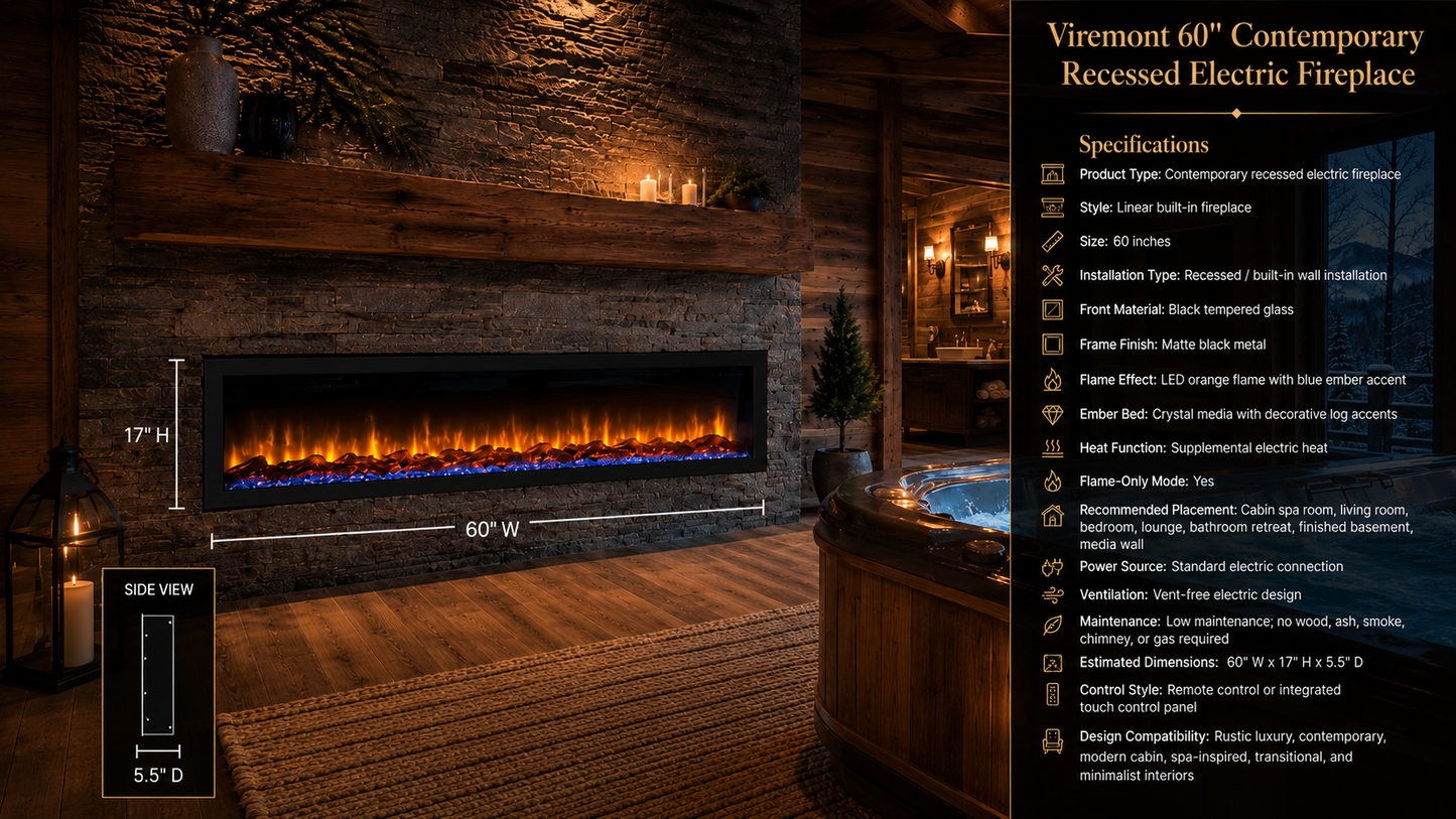 60" Contemporary Recessed Electric Fireplace