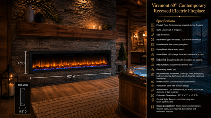 60" Contemporary Recessed Electric Fireplace