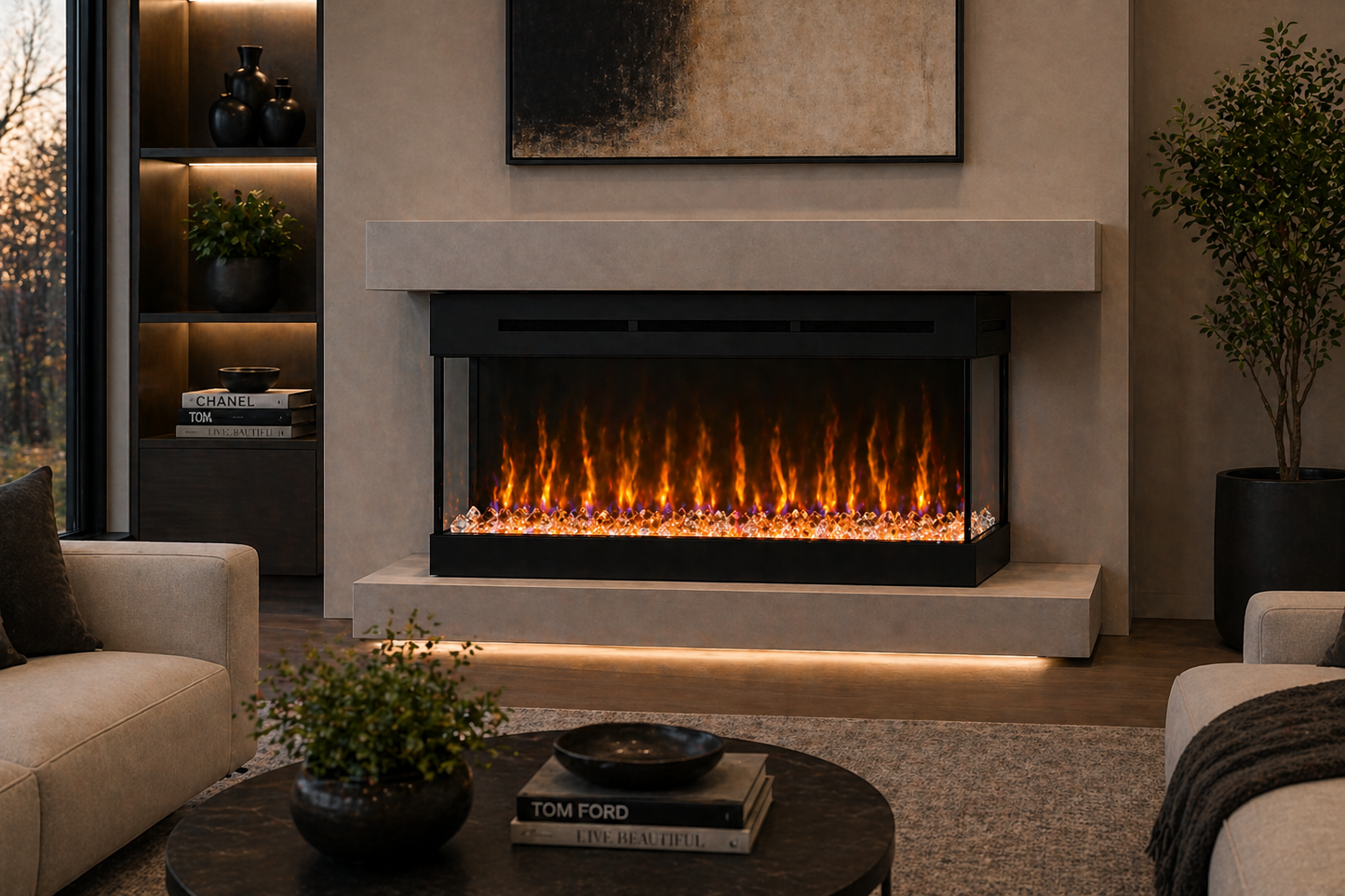 3-Sided Glass Electric Fireplace