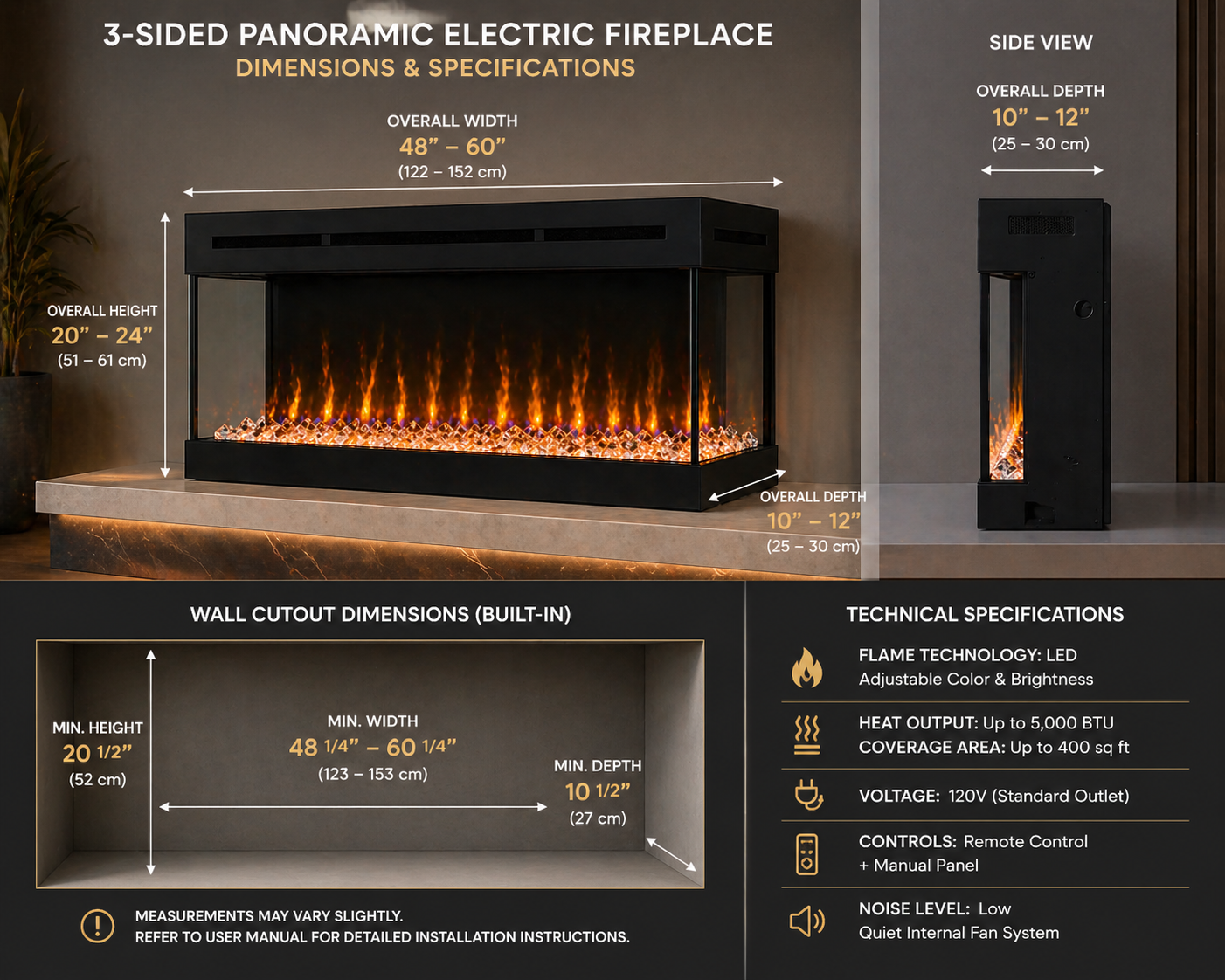 3-Sided Glass Electric Fireplace