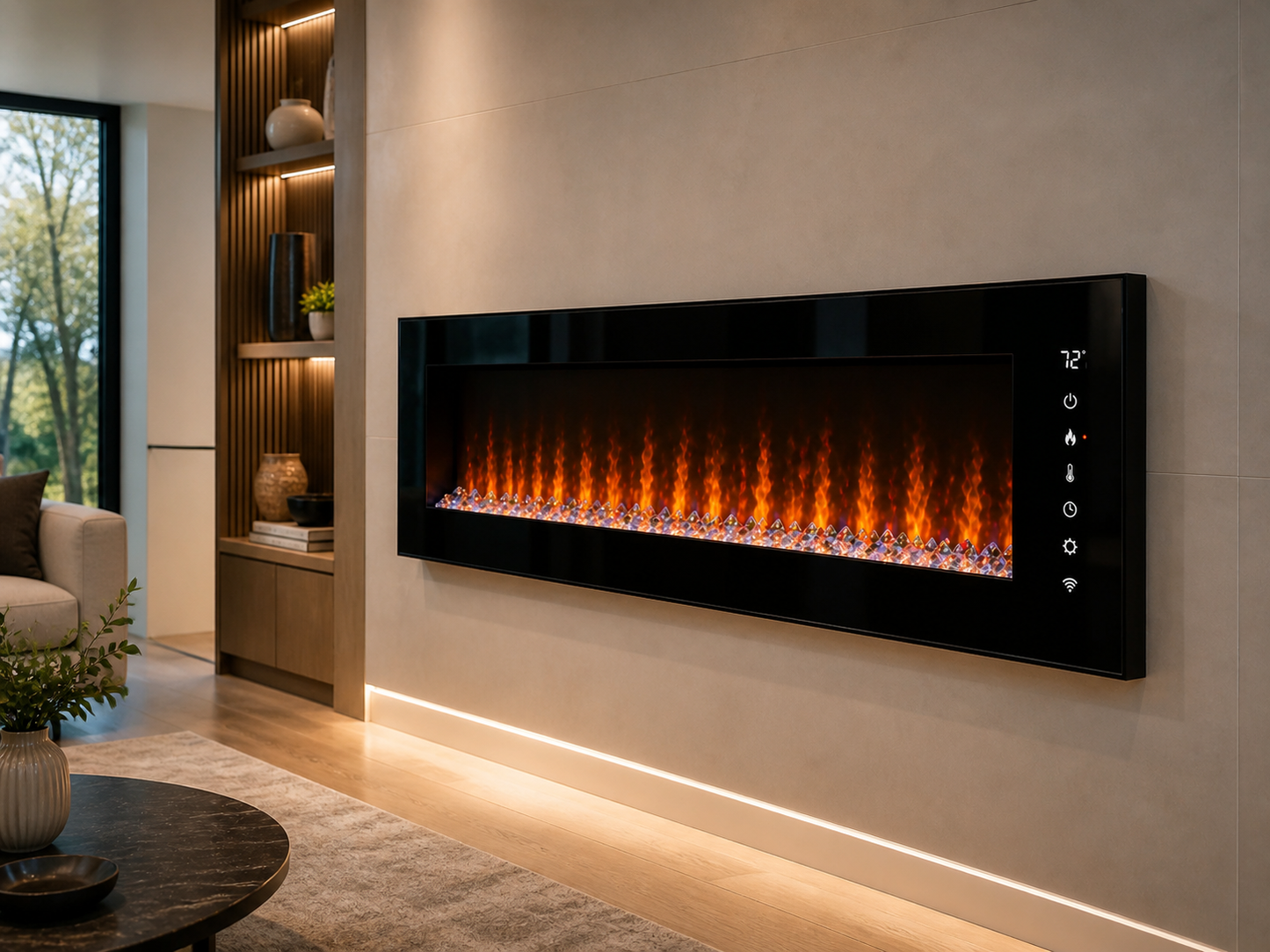 72” Smart Wall-Mounted Linear Electric Fireplace