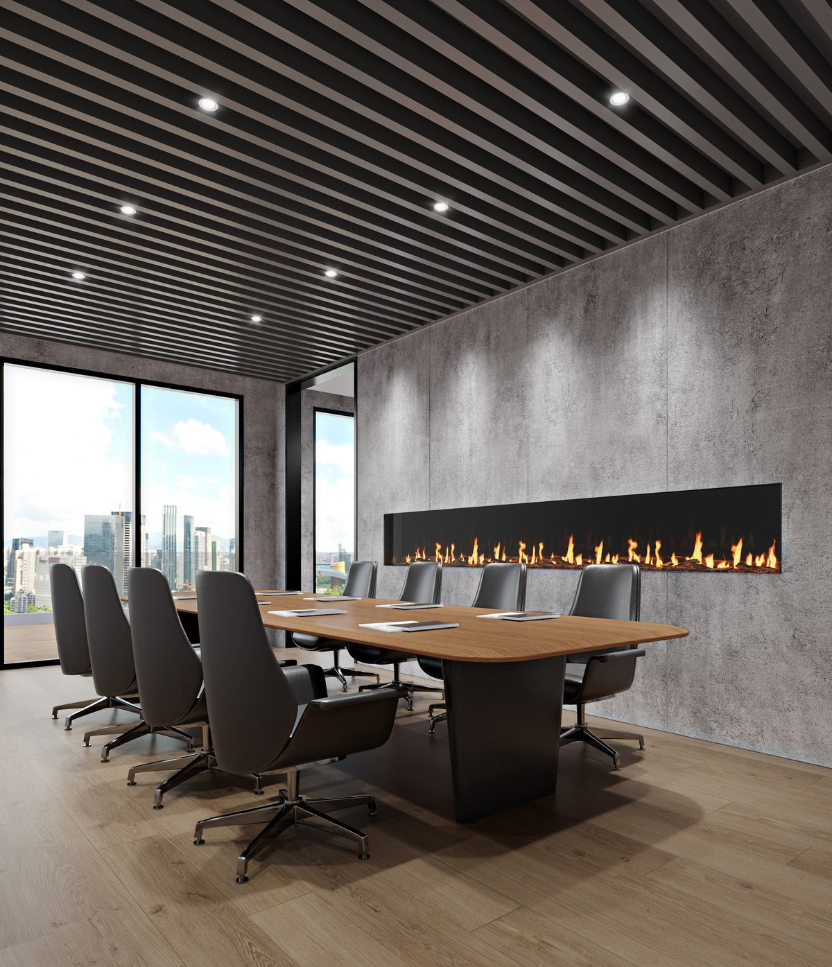 EcoSmart Fire Motion single-sided electric fireplace office installation inspiration