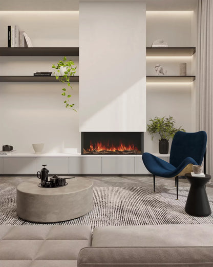 EcoSmart Fire Switch electric fireplace bay lounge room installation inspiration