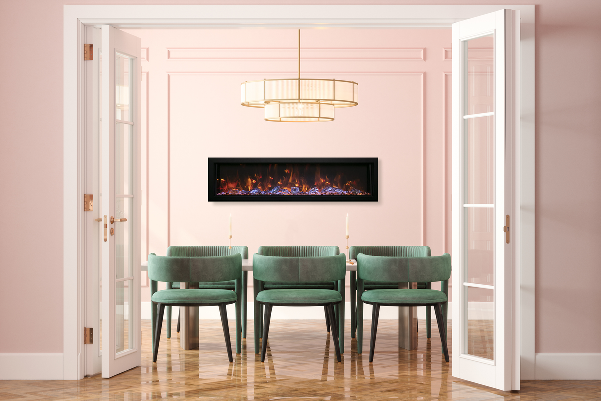 Remii DEEP series electric fireplace dining room installation inspiration