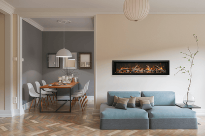Remii DEEP series electric fireplace with optional rustic media