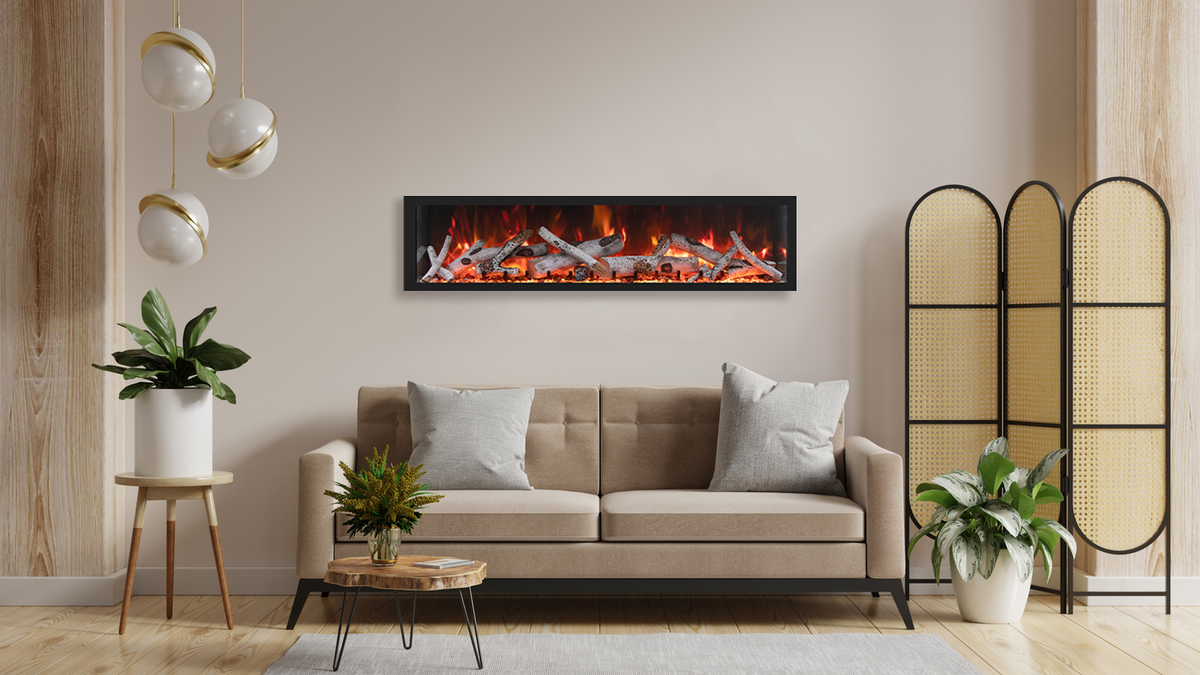 Remii Extra Tall series fireplace in a warm neutral living room