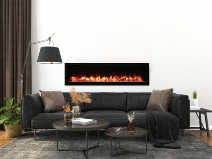 Remii Extra Slim series electric fireplace above a sofa